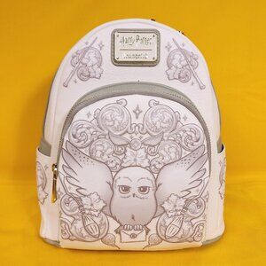 Loungefly Harry Potter Hedwig Owl Ornamental White Grey Embossed Mini Backpack